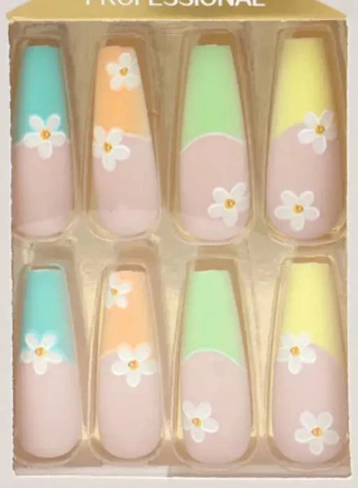 Colorful Daisy French Tip Press On Nails