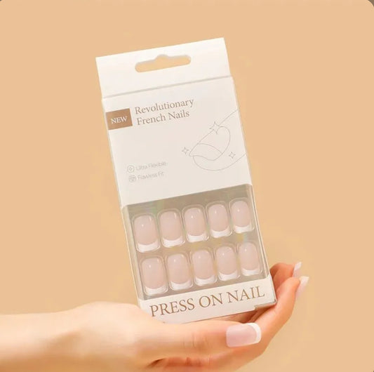 Classic French Tip Square Press On Nails